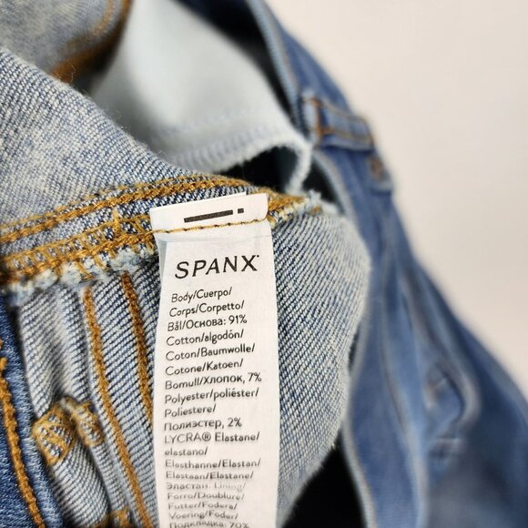 Spanx Jeans Womens Blue Large Straight Leg Pull on Denim Pants 30x28 20356R - Picture 10 of 11